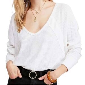 Free People Santa Clara V-Neck Thermal‎ Soft White Sz Small